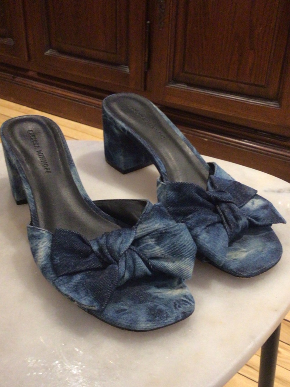 Rebecca Minkoff Navy Blue Jean Mule Block Heels